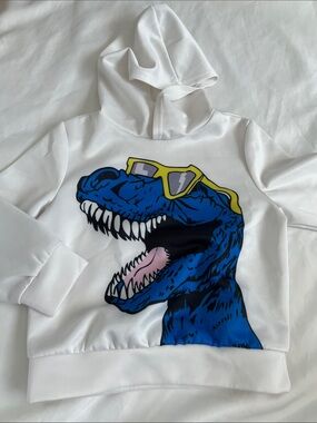 “Bundle 10/$13” SHEIN 4Y White Hoodie with Blue Dinosaur and Yellow Sunglasses